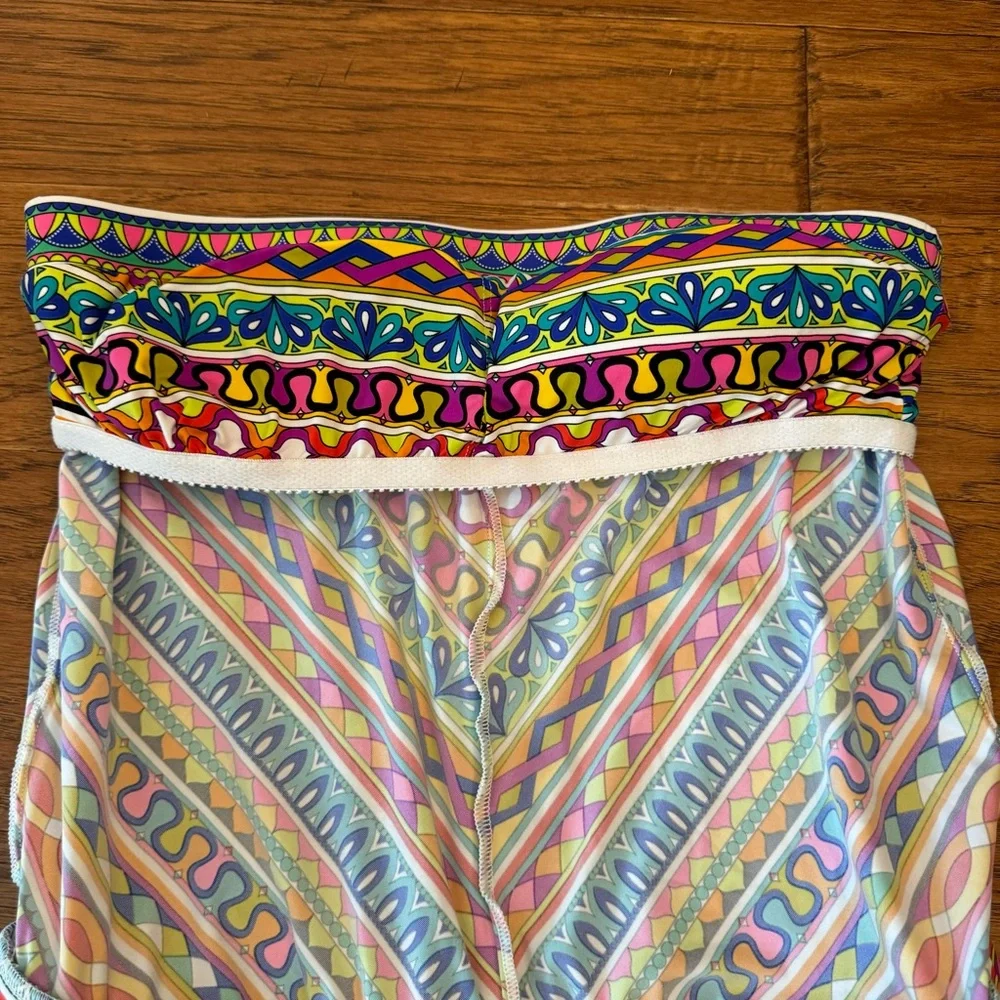 Trina Turk Peruvian Stripe Swimsuit Romper Cover Up Multicolor Halter Top Size M - Picture 9 of 14
